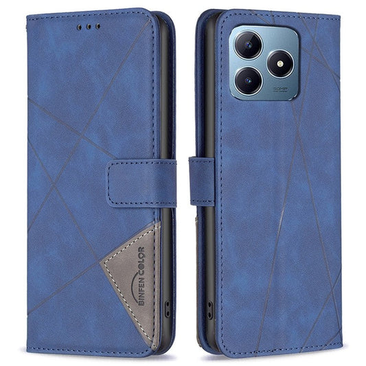 BINFEN COLOR BF05 For Realme C61 4G / C63 4G Case Geometric PU Leather Phone Cover with Magnetic Clasp - Blue