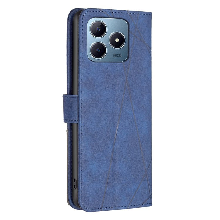 BINFEN COLOR BF05 For Realme C61 4G / C63 4G Case Geometric PU Leather Phone Cover with Magnetic Clasp - Blue