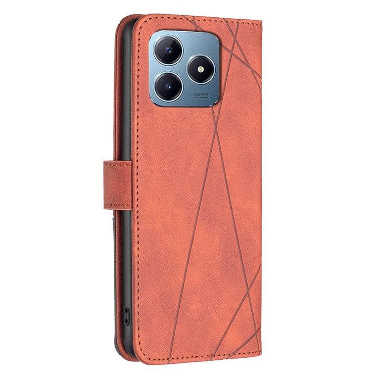 BINFEN COLOR BF05 For Realme C61 4G / C63 4G Case Geometric PU Leather Phone Cover with Magnetic Clasp - Brown