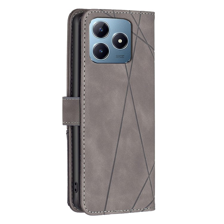 BINFEN COLOR BF05 For Realme C61 4G / C63 4G Case Geometric PU Leather Phone Cover with Magnetic Clasp - Grey