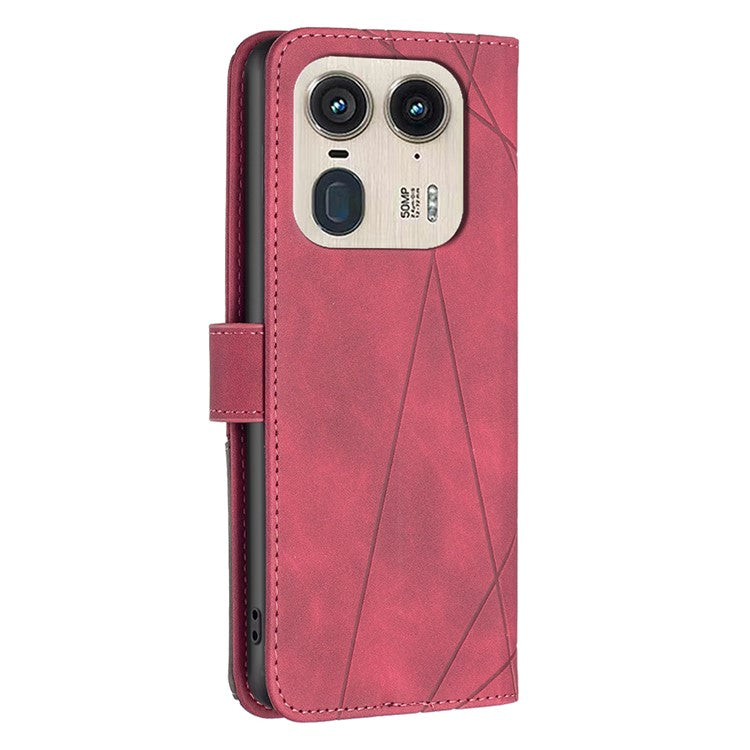 BINFEN COLOR BF05 For Motorola Edge 50 Ultra 5G / Moto X50 Ultra 5G Case Leather Phone Cover Geometry Imprinted - Red