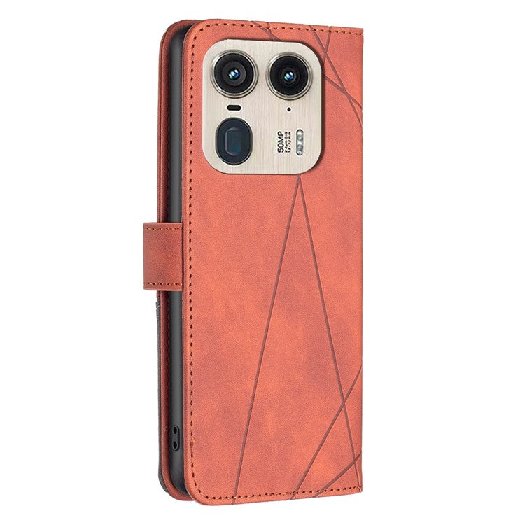 BINFEN COLOR BF05 For Motorola Edge 50 Ultra 5G / Moto X50 Ultra 5G Case Leather Phone Cover Geometry Imprinted - Brown
