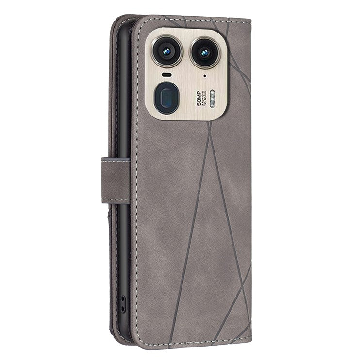 BINFEN COLOR BF05 For Motorola Edge 50 Ultra 5G / Moto X50 Ultra 5G Case Leather Phone Cover Geometry Imprinted - Grey