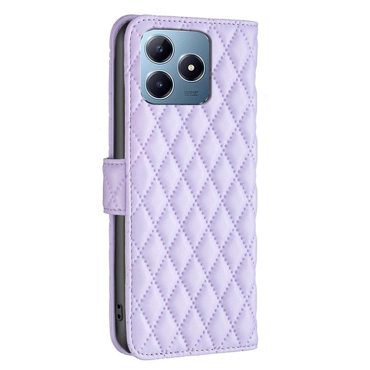 BINFEN COLOR BF Style-14 For Realme C61 4G / C63 4G Case Leather Phone Cover Rhombus Grid Wallet - Purple