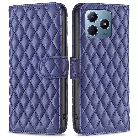 BINFEN COLOR BF Style-14 For Realme C61 4G / C63 4G Case Leather Phone Cover Rhombus Grid Wallet - Blue