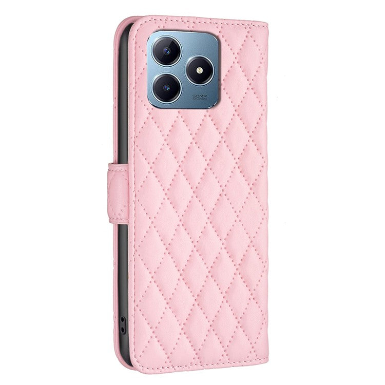BINFEN COLOR BF Style-14 For Realme C61 4G / C63 4G Case Leather Phone Cover Rhombus Grid Wallet - Pink