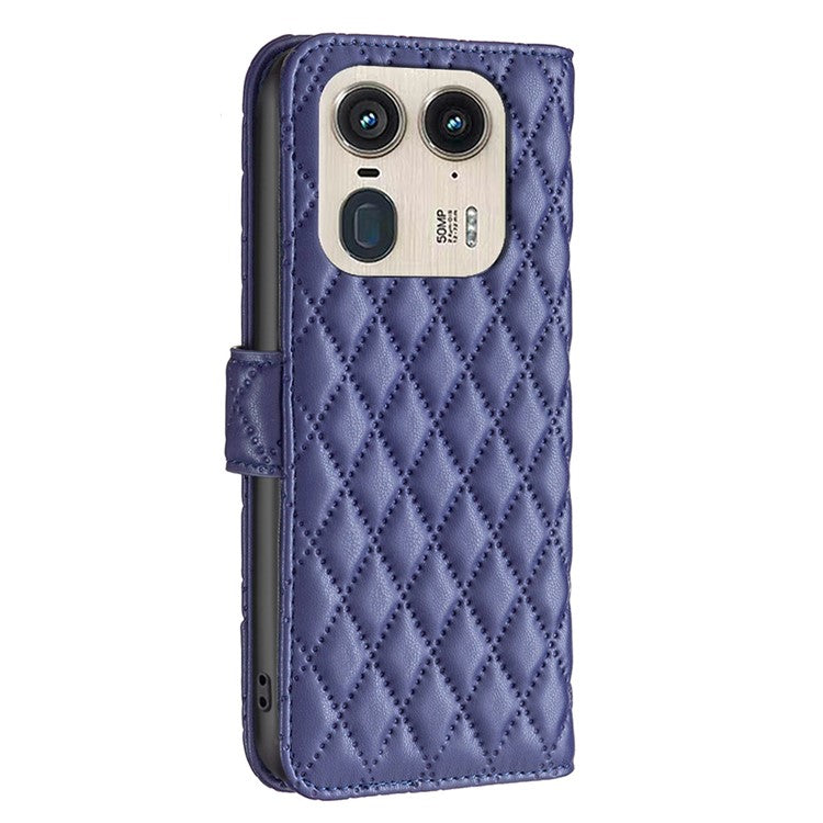 BINFEN COLOR BF Style-14 For Motorola Edge 50 Ultra 5G / Moto X50 Ultra 5G Case Rhombus Grid Folio Leather Cell Phone Cover - Blue