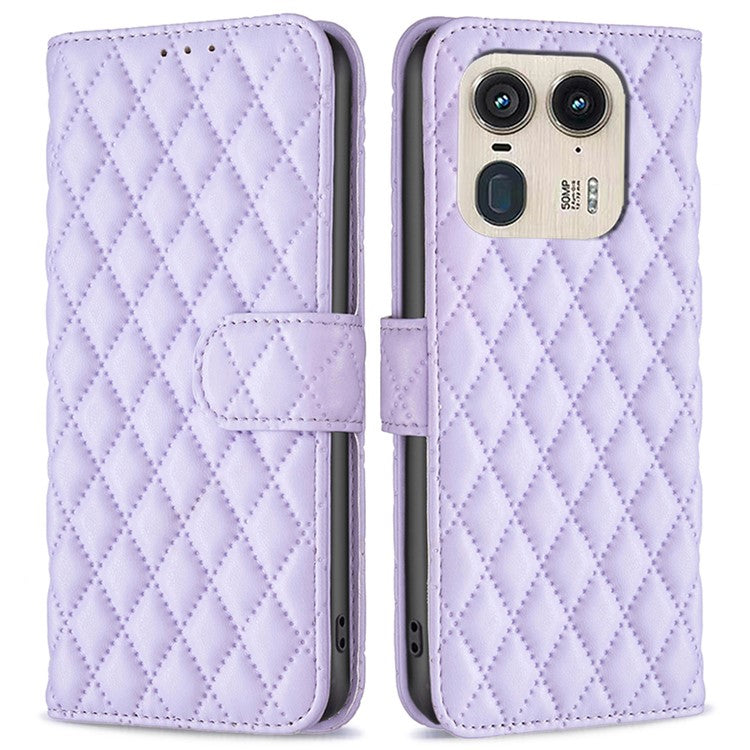 BINFEN COLOR BF Style-14 For Motorola Edge 50 Ultra 5G / Moto X50 Ultra 5G Case Rhombus Grid Folio Leather Cell Phone Cover - Purple