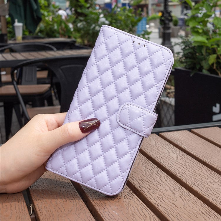 BINFEN COLOR BF Style-14 For Motorola Edge 50 Ultra 5G / Moto X50 Ultra 5G Case Rhombus Grid Folio Leather Cell Phone Cover - Purple