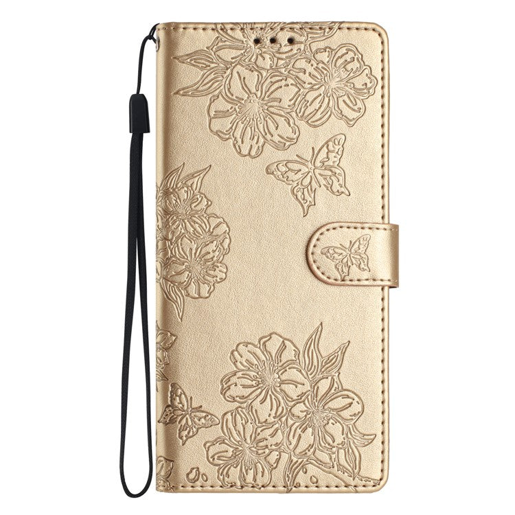 For Samsung Galaxy A22 4G (EU Version) Case Sakura Butterfly Imprint Leather Wallet Phone Cover - Gold