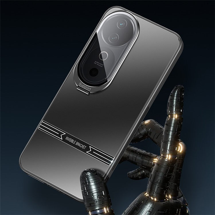 For vivo S19 5G Case PC+TPU Matte Anti-drop Phone Cover with Lens Lid Kickstand - Navy Blue