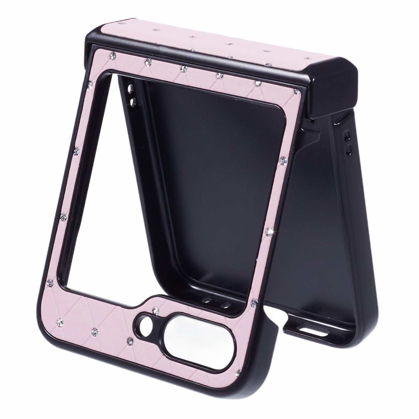 For Samsung Galaxy Z Flip6 5G Case Rhinestone Decor Leather + PC Phone Cover Three Parts Integrated - Pink