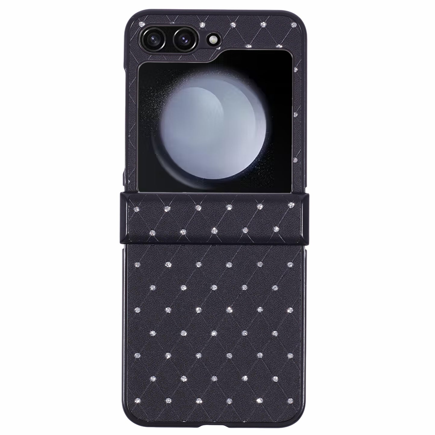 For Samsung Galaxy Z Flip6 5G Case Rhinestone Decor Leather + PC Phone Cover Three Parts Integrated - Black