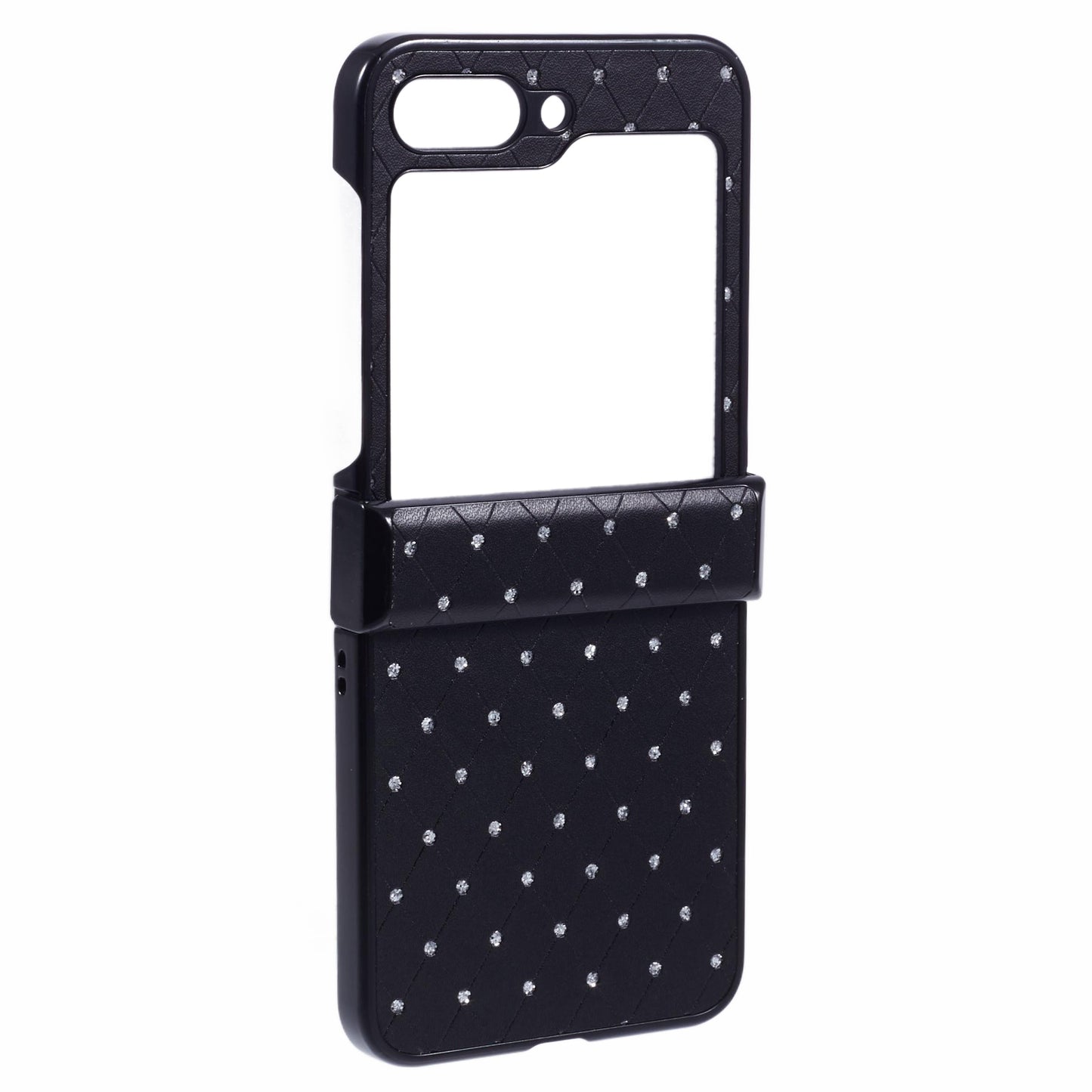 For Samsung Galaxy Z Flip6 5G Case Rhinestone Decor Leather + PC Phone Cover Three Parts Integrated - Black