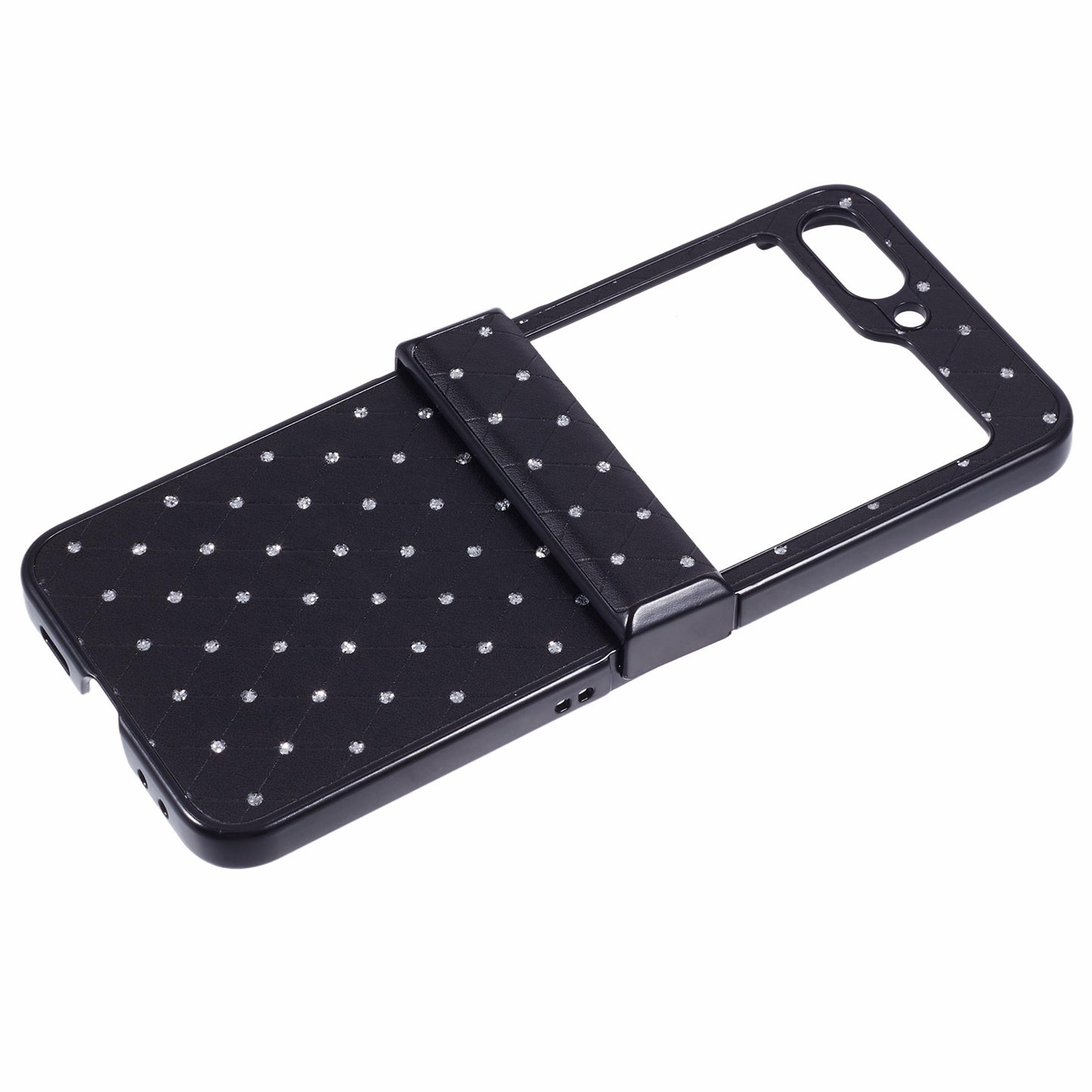 For Samsung Galaxy Z Flip6 5G Case Rhinestone Decor Leather + PC Phone Cover Three Parts Integrated - Black
