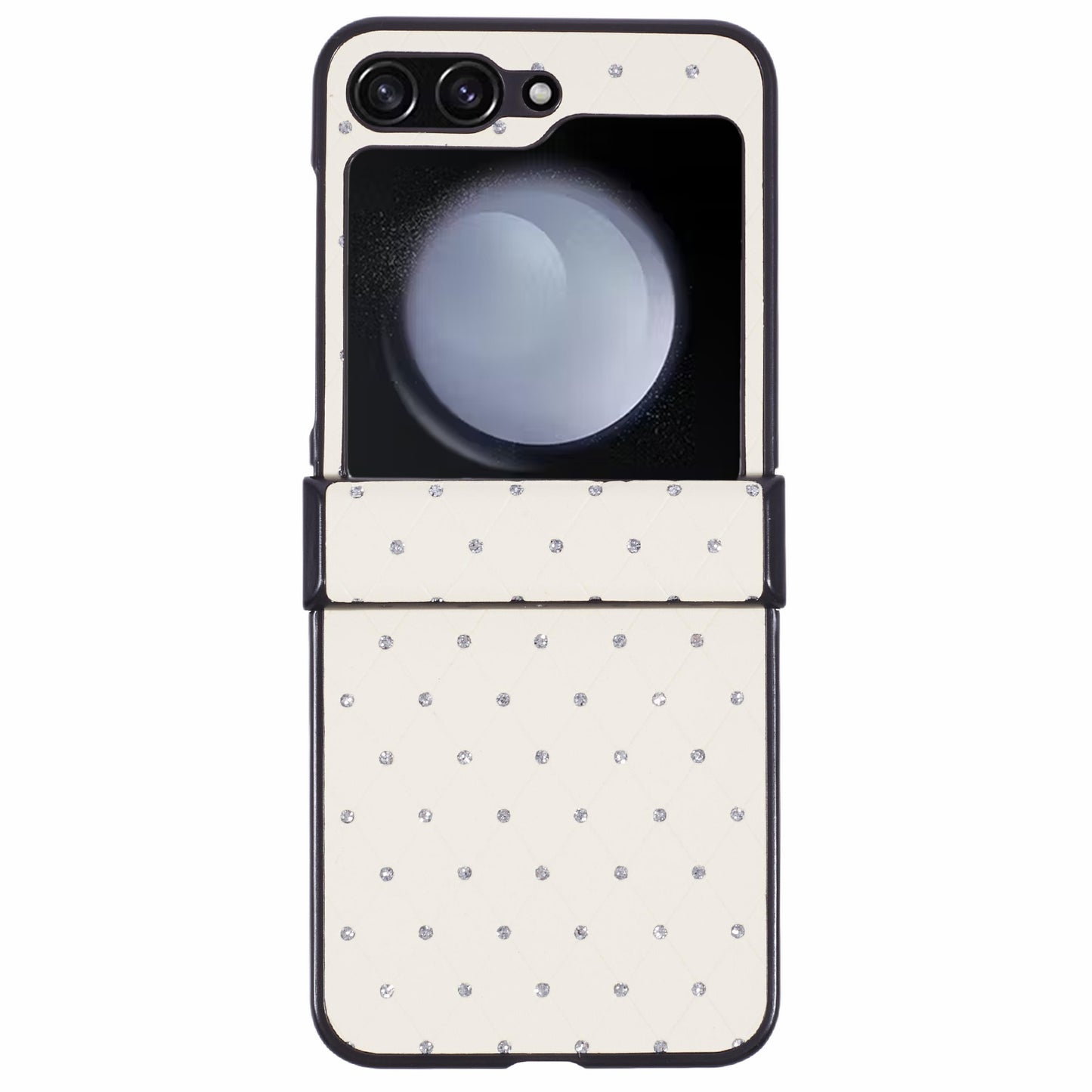 For Samsung Galaxy Z Flip6 5G Case Rhinestone Decor Leather + PC Phone Cover Three Parts Integrated - White