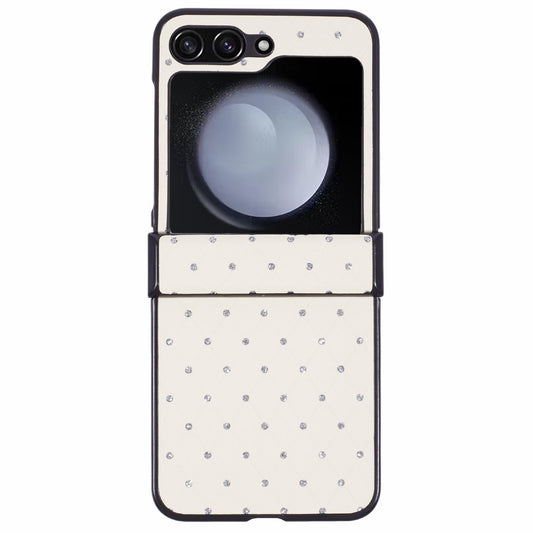 For Samsung Galaxy Z Flip6 5G Case Rhinestone Decor Leather + PC Phone Cover Three Parts Integrated - White