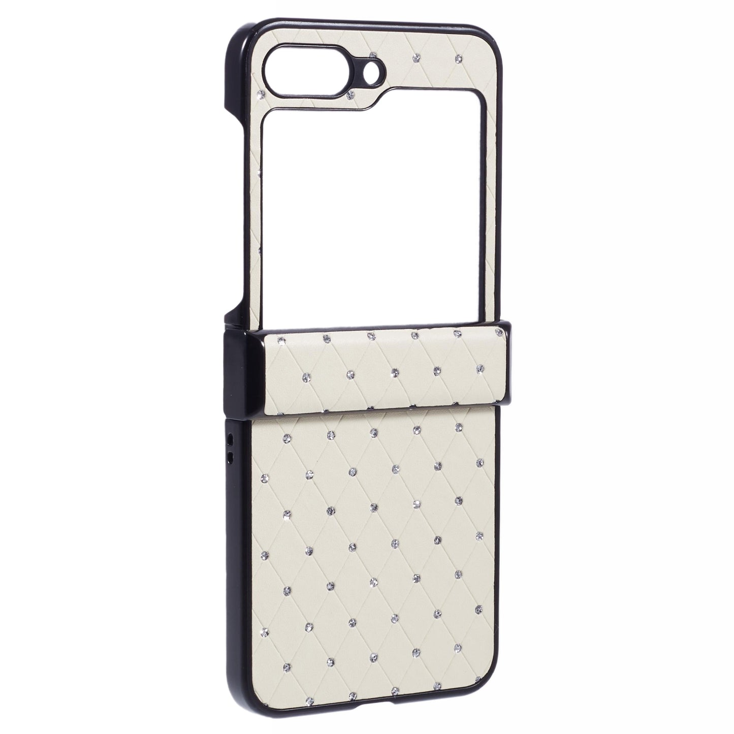 For Samsung Galaxy Z Flip6 5G Case Rhinestone Decor Leather + PC Phone Cover Three Parts Integrated - White