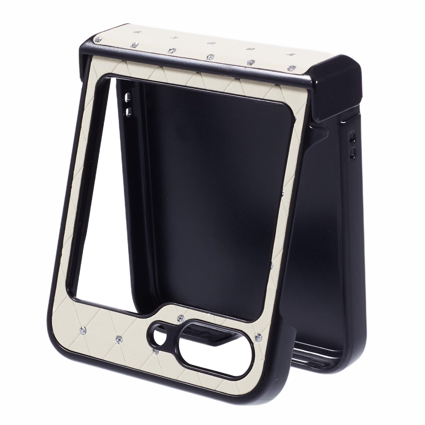 For Samsung Galaxy Z Flip6 5G Case Rhinestone Decor Leather + PC Phone Cover Three Parts Integrated - White