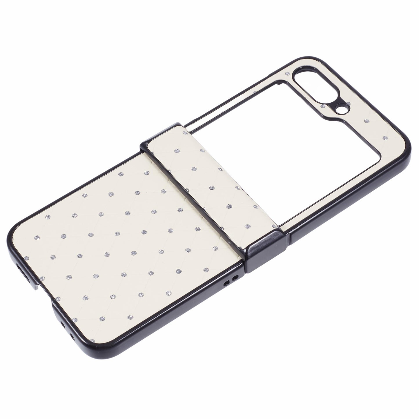 For Samsung Galaxy Z Flip6 5G Case Rhinestone Decor Leather + PC Phone Cover Three Parts Integrated - White