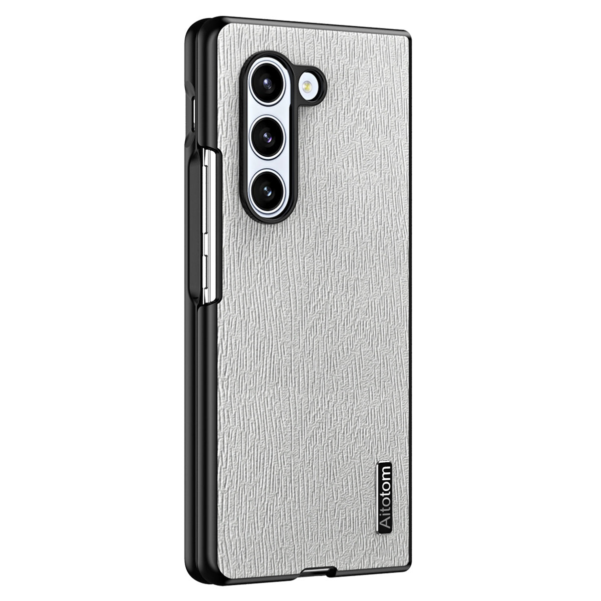 For Samsung Galaxy Z Fold6 5G Case Leather+PC+TPU Hybrid Phone Cover Wood Texture - Grey