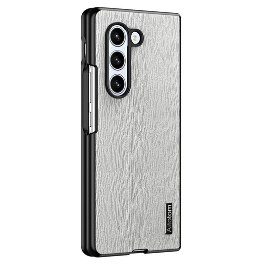 For Samsung Galaxy Z Fold6 5G Case Leather+PC+TPU Hybrid Phone Cover Wood Texture - Grey