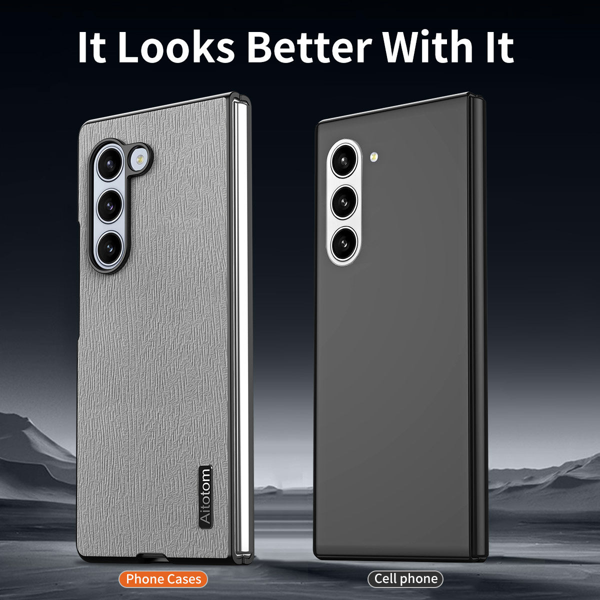 For Samsung Galaxy Z Fold6 5G Case Leather+PC+TPU Hybrid Phone Cover Wood Texture - Grey