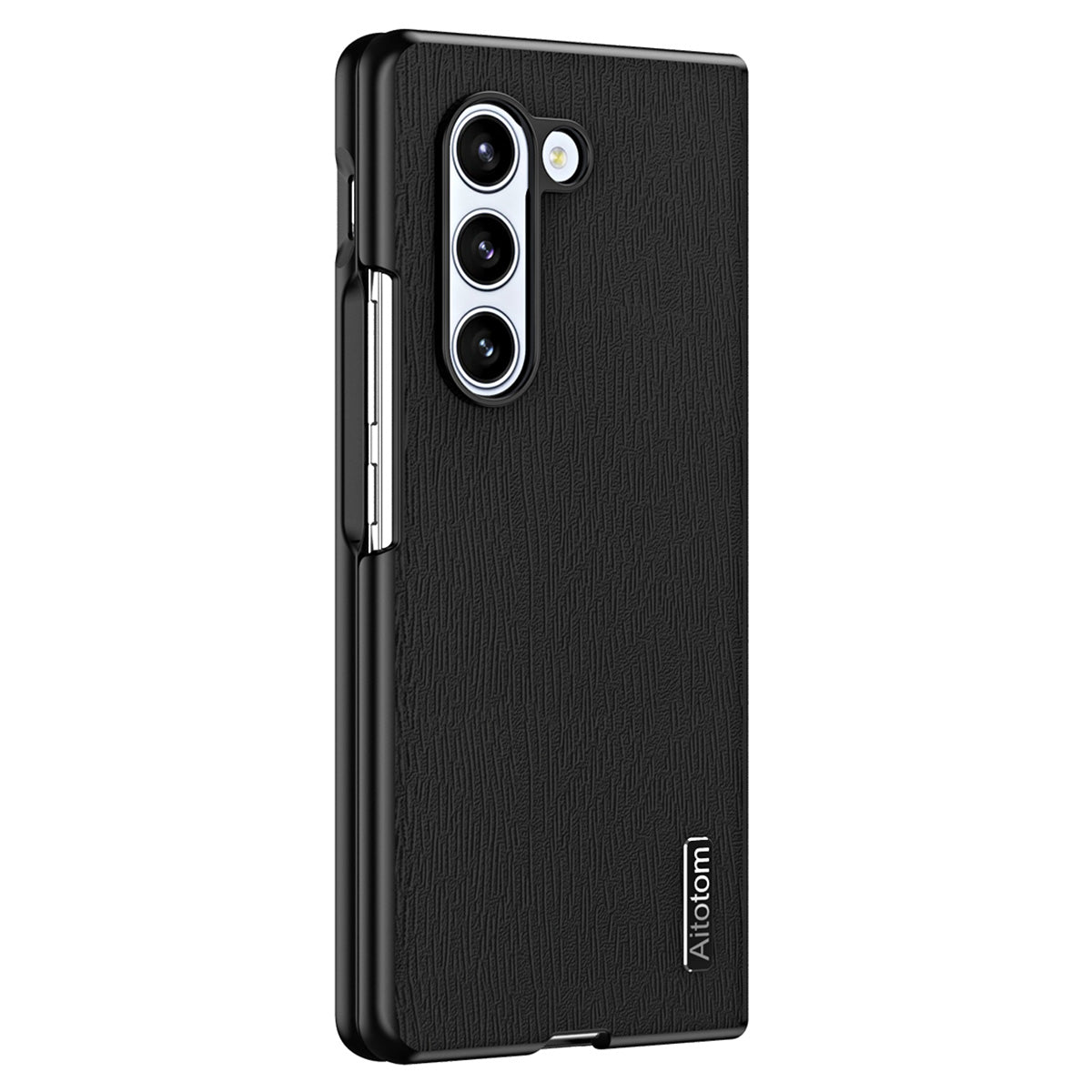 For Samsung Galaxy Z Fold6 5G Case Leather+PC+TPU Hybrid Phone Cover Wood Texture - Black