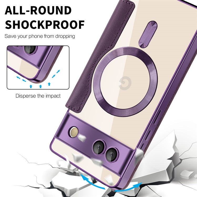 For Google Pixel 7a Magnetic Case RFID Blocking Card Holder Leather Phone Cover - Purple