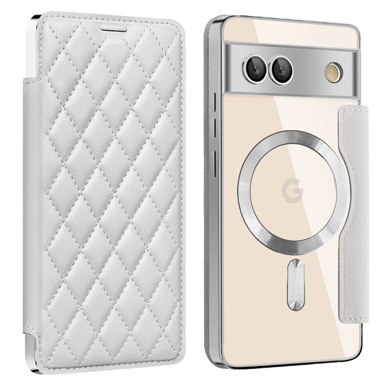 For Google Pixel 7a Magnetic Case RFID Blocking Card Holder Leather Phone Cover - Titanium Grey