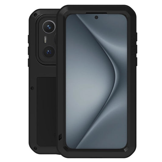 LOVE MEI For Huawei Pura 70 Case Tempered Glass Screen Protector Metal+Silicone Phone Cover - Black