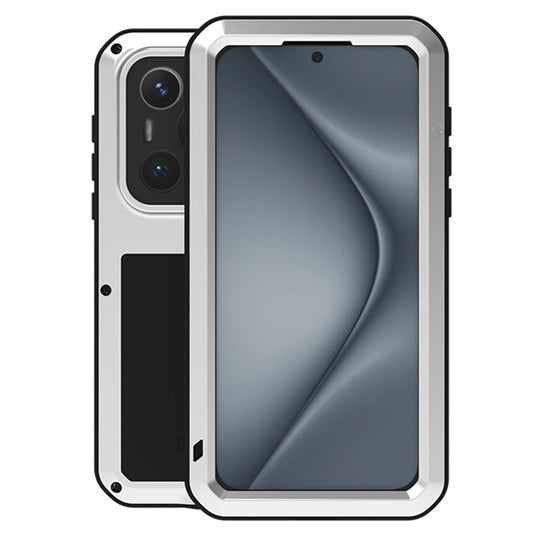 LOVE MEI For Huawei Pura 70 Case Tempered Glass Screen Protector Metal+Silicone Phone Cover - Silver