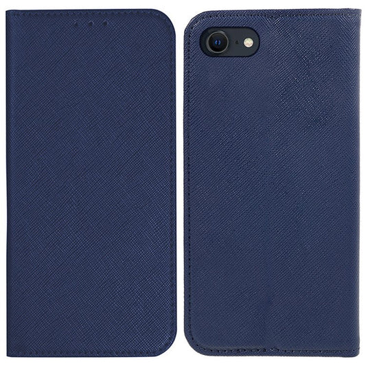 For iPhone SE (2025) Case Wallet PU Leather Phone Cover Cross Texture Magnetic Absorption - Dark Blue