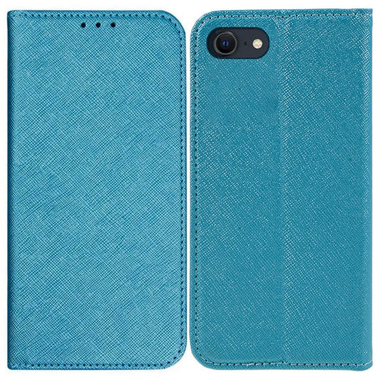 For iPhone SE (2025) Case Wallet PU Leather Phone Cover Cross Texture Magnetic Absorption - Sky Blue