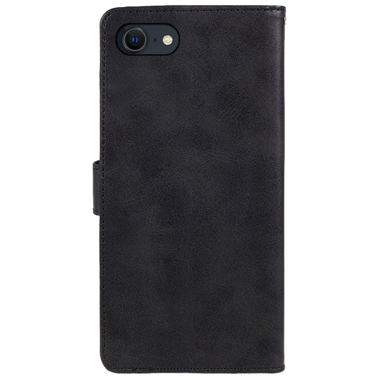 For iPhone 16e Case Calf Texture Leather Phone Cover Full Shockproof Protection - Black