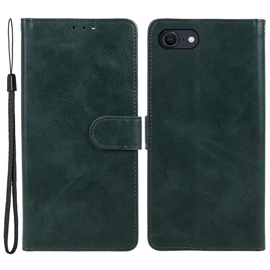 For iPhone SE (2025) Case Calf Texture Leather Phone Cover Full Shockproof Protection - Midnight Green
