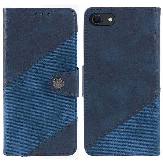 For iPhone SE (2025) Case Splicing PU Leather Wallet Stand Phone Cover - Dark Blue