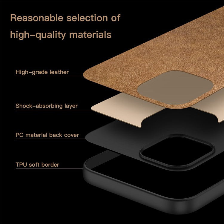 For iPhone 16e Case PU Leather Coated PC+TPU Retro Phone Cover - Brown