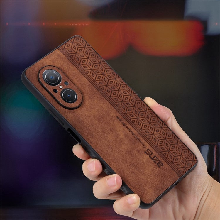 AZNS For Honor 50 SE Phone Back Case PU Leather+TPU Stylish Pattern Imprinted Phone Protective Shell - Brown