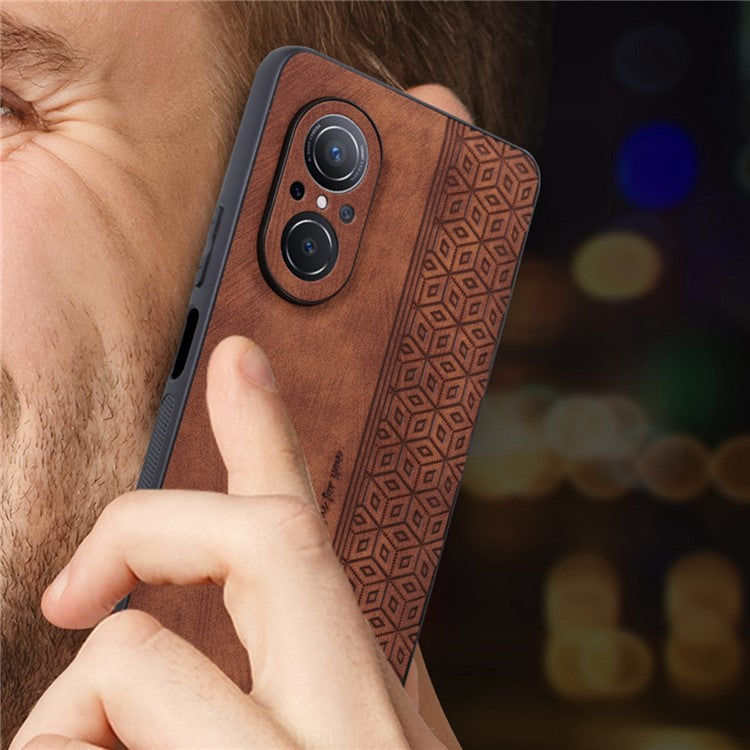 AZNS For Honor 50 SE Phone Back Case PU Leather+TPU Stylish Pattern Imprinted Phone Protective Shell - Brown