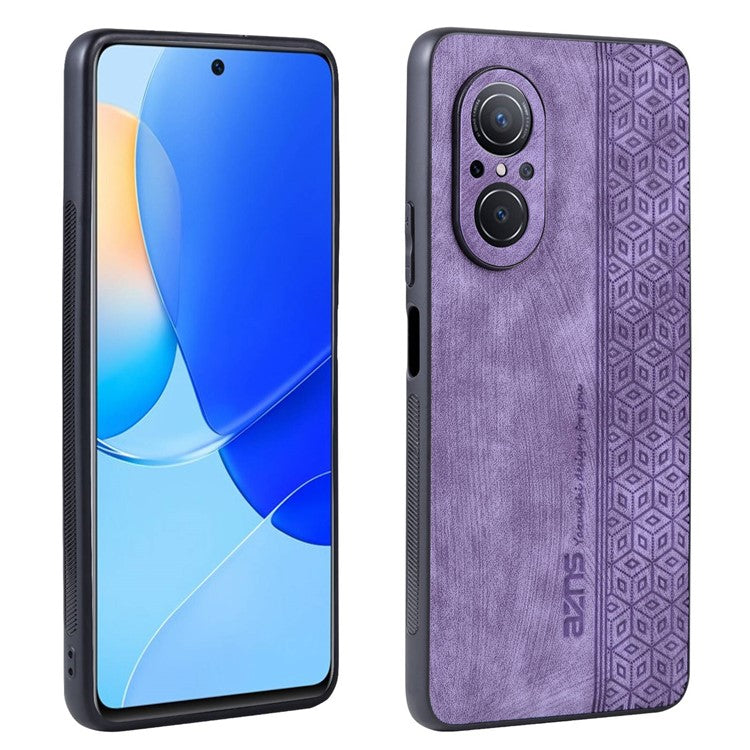 AZNS For Honor 50 SE Phone Back Case PU Leather+TPU Stylish Pattern Imprinted Phone Protective Shell - Purple