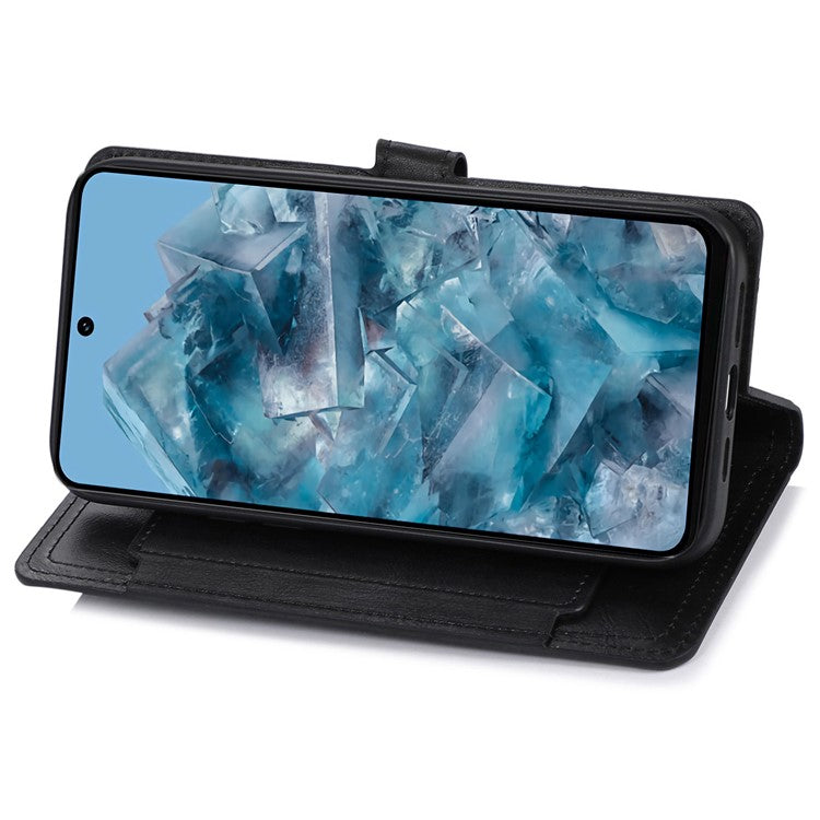For Google Pixel 8 Pro Case Zipper Flip Leather Phone Cover Card Holder - Black