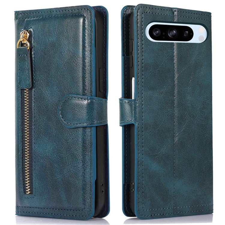 For Google Pixel 8 Pro Case Zipper Flip Leather Phone Cover Card Holder - Blue