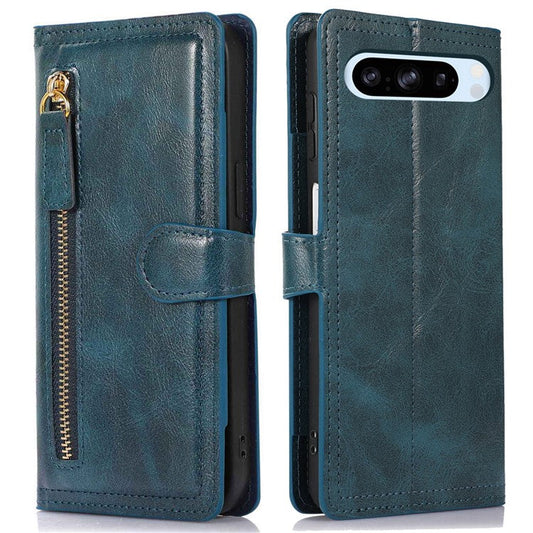 For Google Pixel 8 Pro Case Zipper Flip Leather Phone Cover Card Holder - Blue