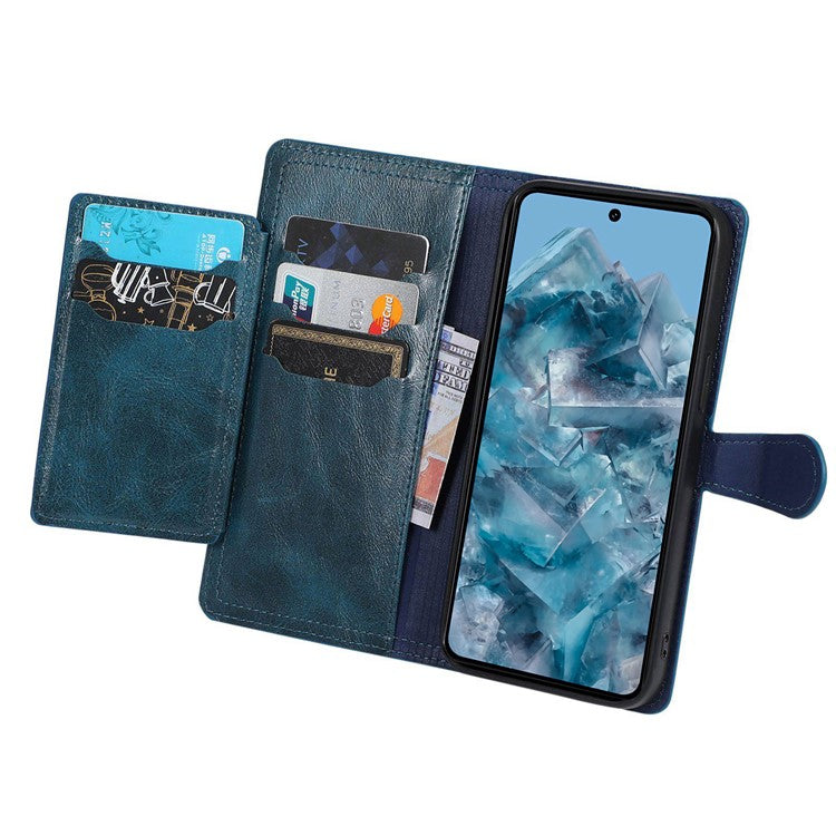 For Google Pixel 8 Pro Case Zipper Flip Leather Phone Cover Card Holder - Blue