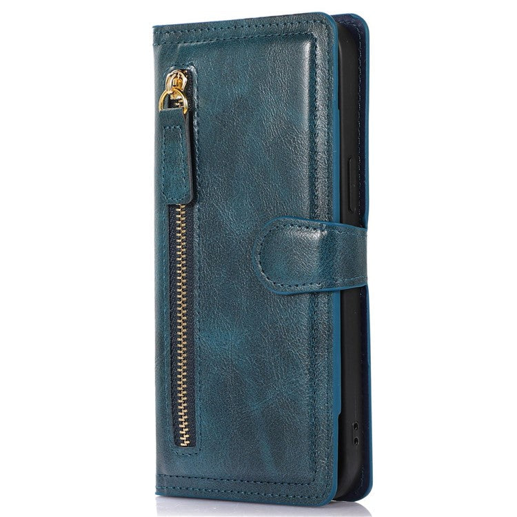 For Google Pixel 8 Pro Case Zipper Flip Leather Phone Cover Card Holder - Blue