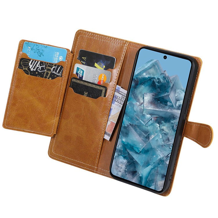 For Google Pixel 8 Pro Case Zipper Flip Leather Phone Cover Card Holder - Orange