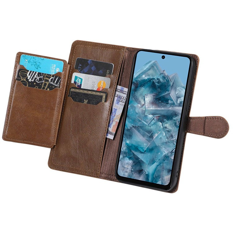For Google Pixel 8 Pro Case Zipper Flip Leather Phone Cover Card Holder - Brown