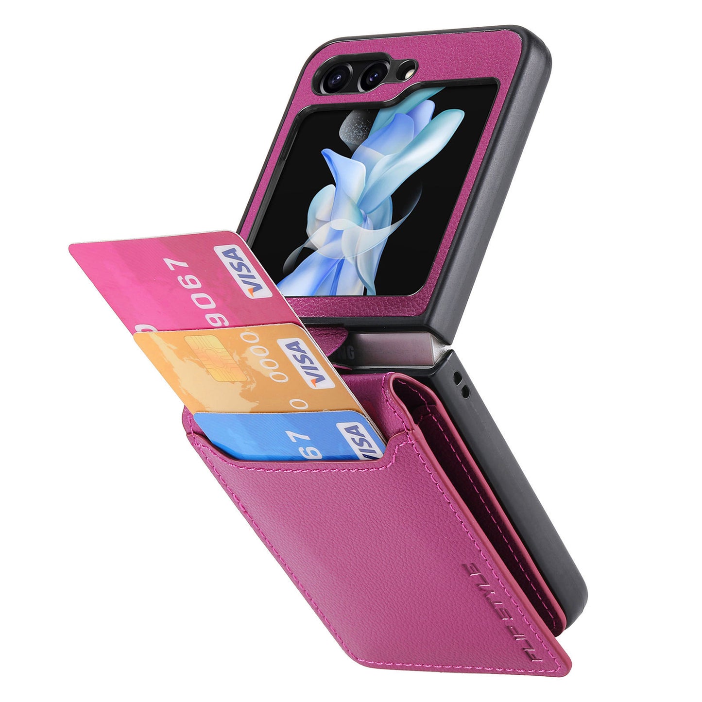 For Samsung Galaxy Z Flip6 5G Phone Case Card Slot Kickstand PU+PC Cover with Finger Ring - Purple