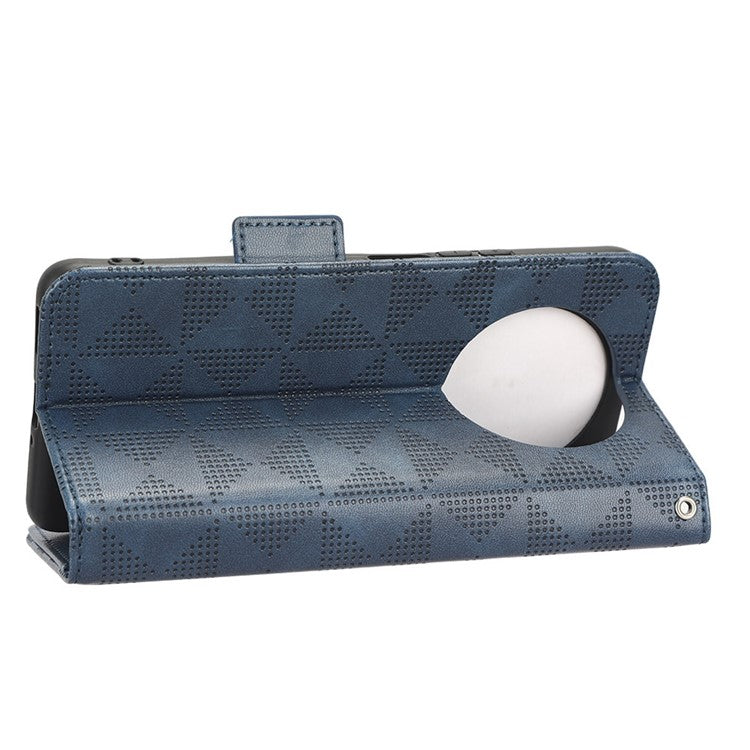 For Honor X9 5G / X30 5G / Magic4 Lite 5G Imprinted Triangle Pattern PU Leather Magnetic Flip Cover Stand Hand Strap Wallet Purse Case - Blue